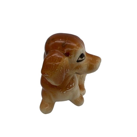 Dog Figurine Brown & White Ceramic 2.5" Tall x 3" Long Unmarked - Picture 2 of 5